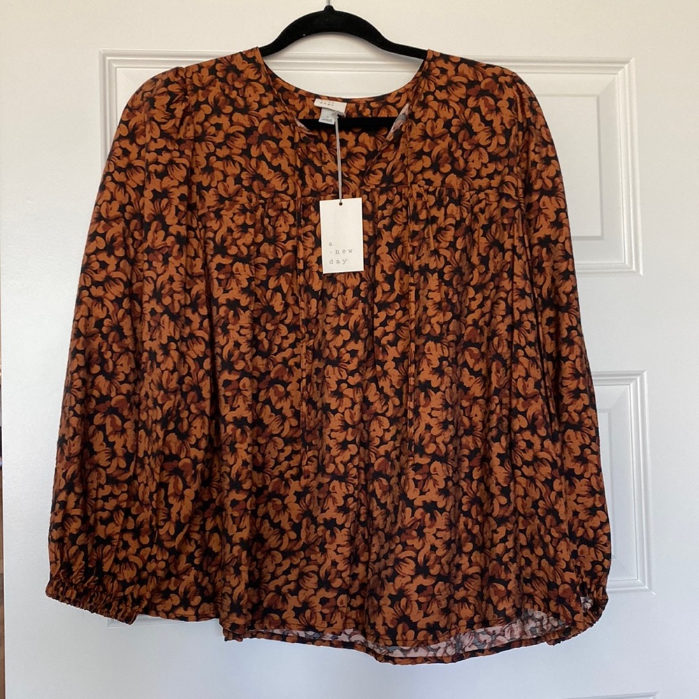 A New Day- Brown Floral Blouse- Size L